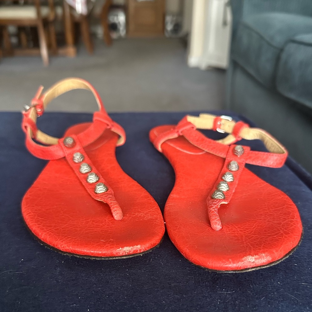 Balenciaga orange sandals with silver studs